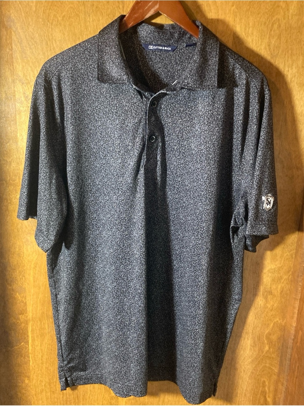 Cutter & Buck Men’s Polo Shirt L Black Floral Print Performance Golf Casual Logo